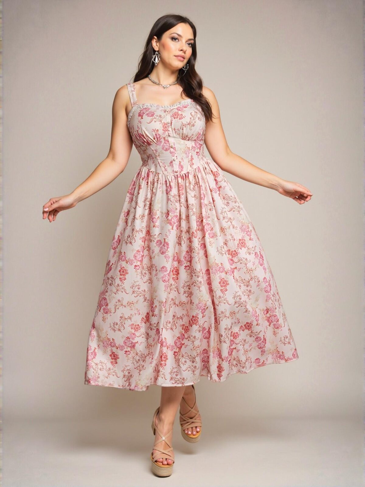 Elegant Multicolor Romantic Floral Print Sleeveless Cami Dress Perfect for Special Occasions and Summer Events - Chic, Classy and Trendy Fashion Style to Dress to Impress - Image 5