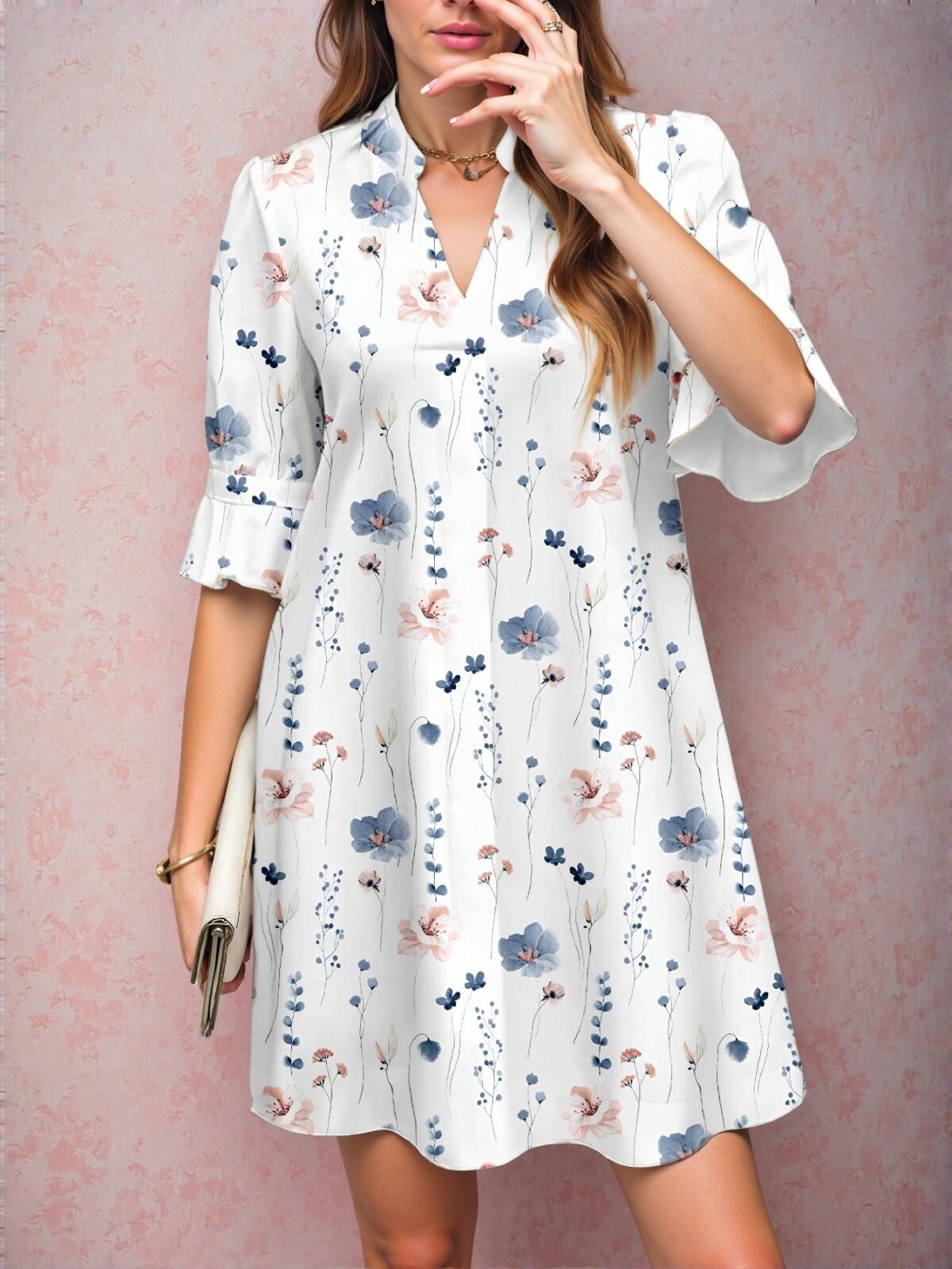 Elegant Multicolor Bohemian A-Line Mini Dress with Half-Open Collar and Flounce Sleeves for Summer and Spring "Chic, Classy and Trendy Fashion Style to Dress to Impress" - Image 5