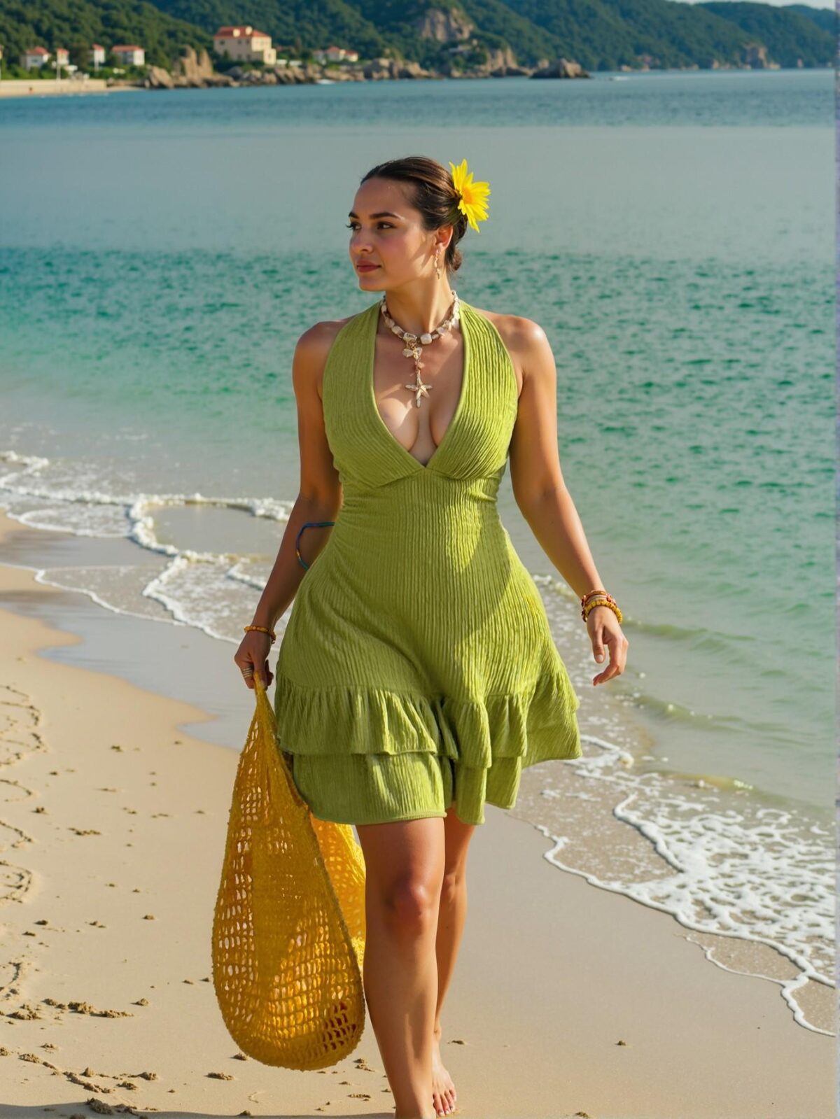 Elegant Green Flounce Hem Backless V-Neck Mini Dress - Chic, Classy and Trendy Fashion Style to Dress to Impress - Image 3