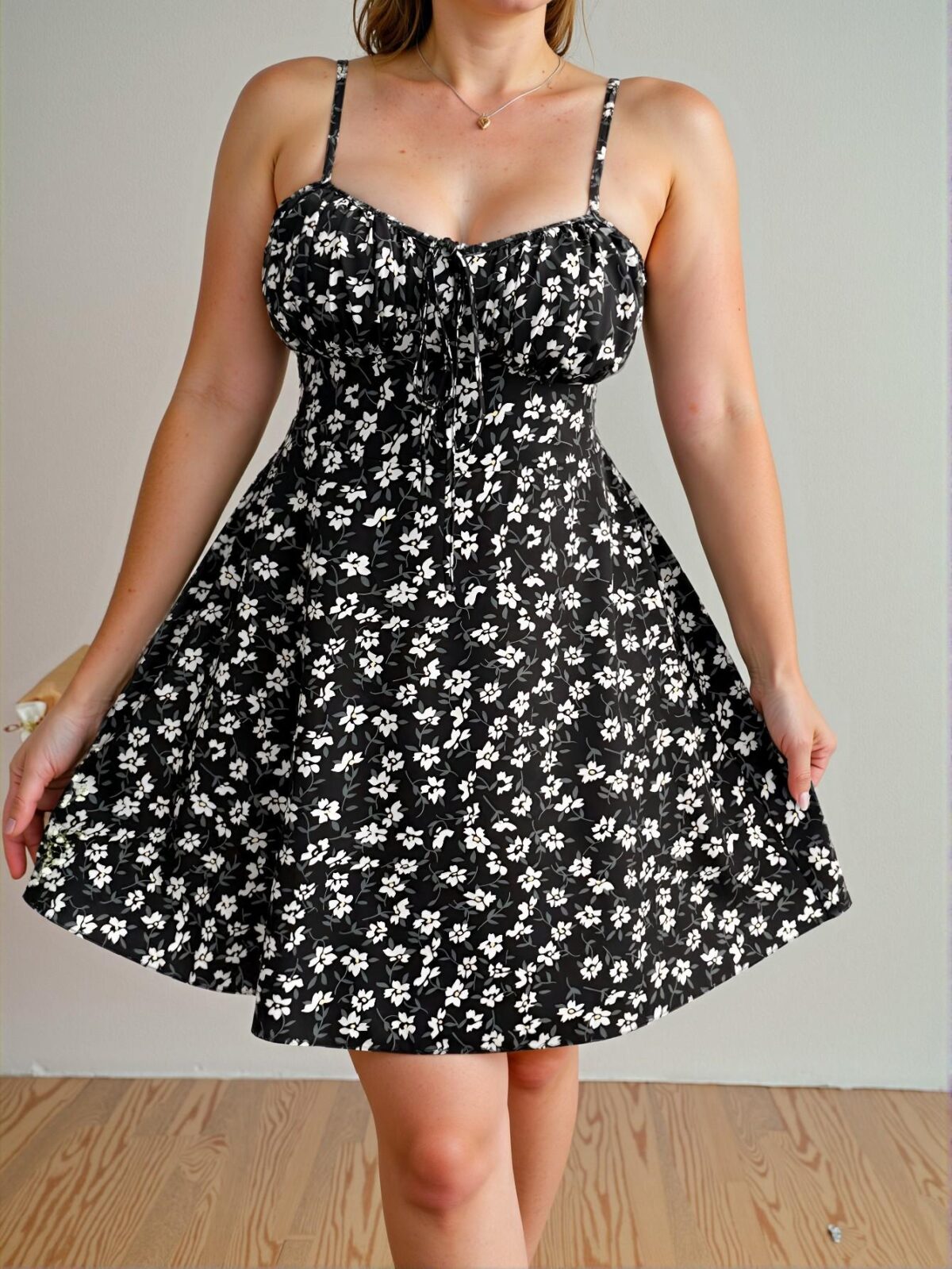Elegant Black Flirty Floral Strappy Dress Perfect for Vacation Escapes Chic, Classy and Trendy Fashion Style to Dress to Impress