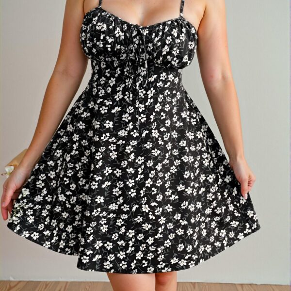 Elegant Black Flirty Floral Strappy Dress Perfect for Vacation Escapes Chic, Classy and Trendy Fashion Style to Dress to Impress