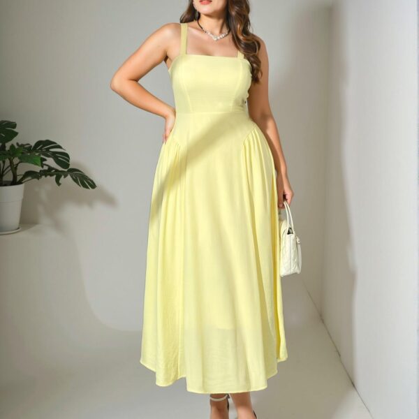 Elegant Yellow Ruched Waist Midi Dress for Summer Vacations, Afternoon Teas, Concerts, and Elegant Occasions – Chic, Classy and Trendy Fashion Style to Dress to Impress