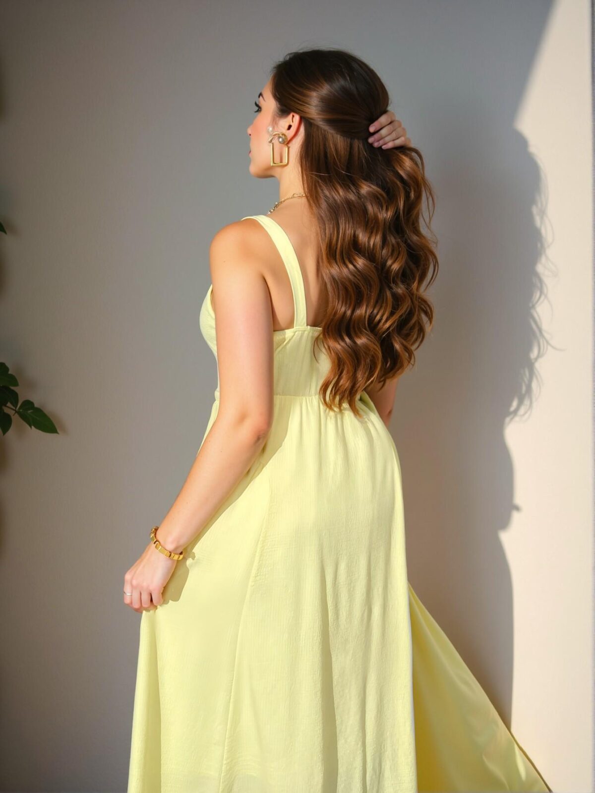 Elegant Yellow Ruched Waist Midi Dress for Summer Vacations, Afternoon Teas, Concerts, and Elegant Occasions – Chic, Classy and Trendy Fashion Style to Dress to Impress - Image 3