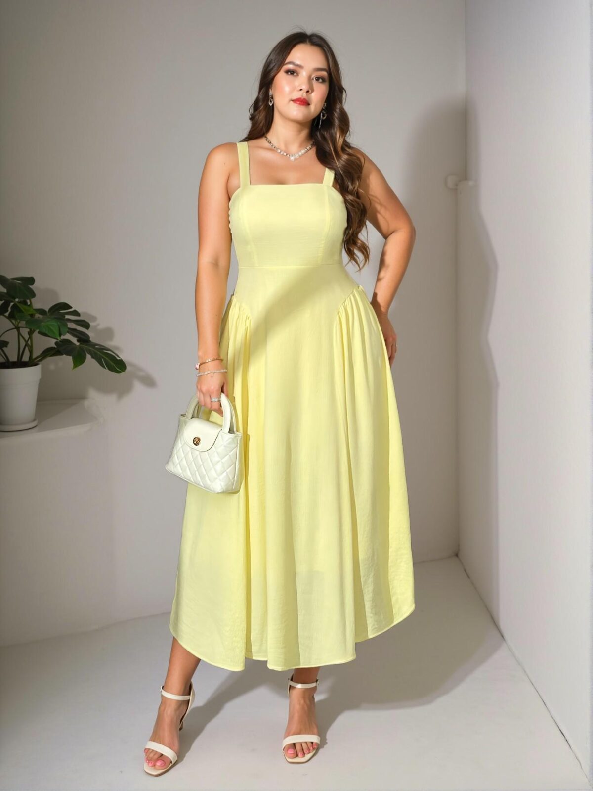 Elegant Yellow Ruched Waist Midi Dress for Summer Vacations, Afternoon Teas, Concerts, and Elegant Occasions – Chic, Classy and Trendy Fashion Style to Dress to Impress - Image 5
