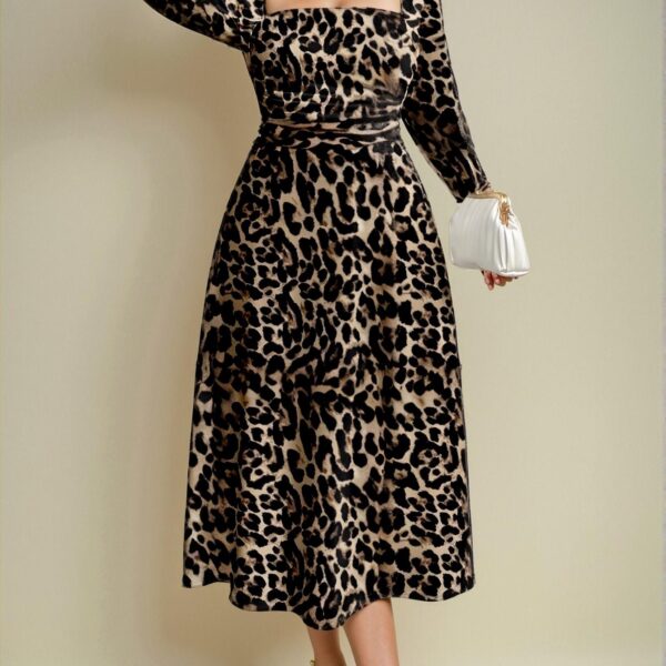 Elegant Multicolor A-Line Leopard Print Square Neck Dress Chic, Classy and Trendy Fashion Style to Dress to Impress