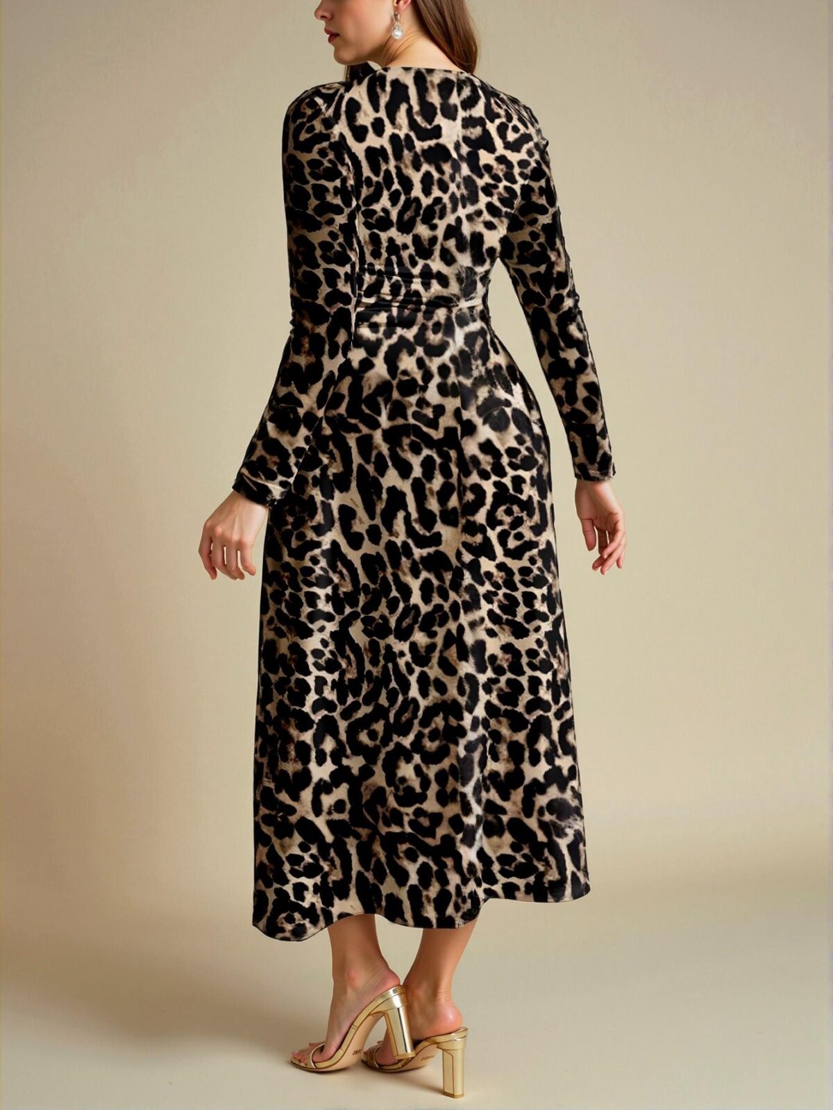 Elegant Multicolor A-Line Leopard Print Square Neck Dress Chic, Classy and Trendy Fashion Style to Dress to Impress - Image 2