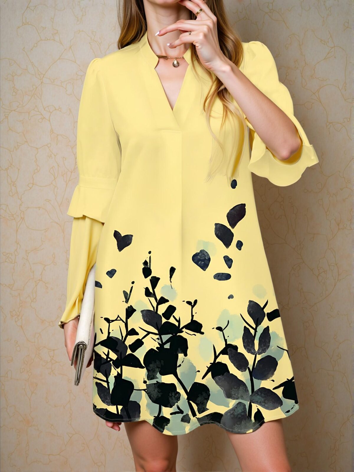 Elegant Yellow Stylish V-Neck Flounce Sleeve Mini Dress for Women, Perfect for Casual Summer Outfits and Everyday Wear "Chic, Classy and Trendy Fashion Style to Dress to Impress" - Image 5