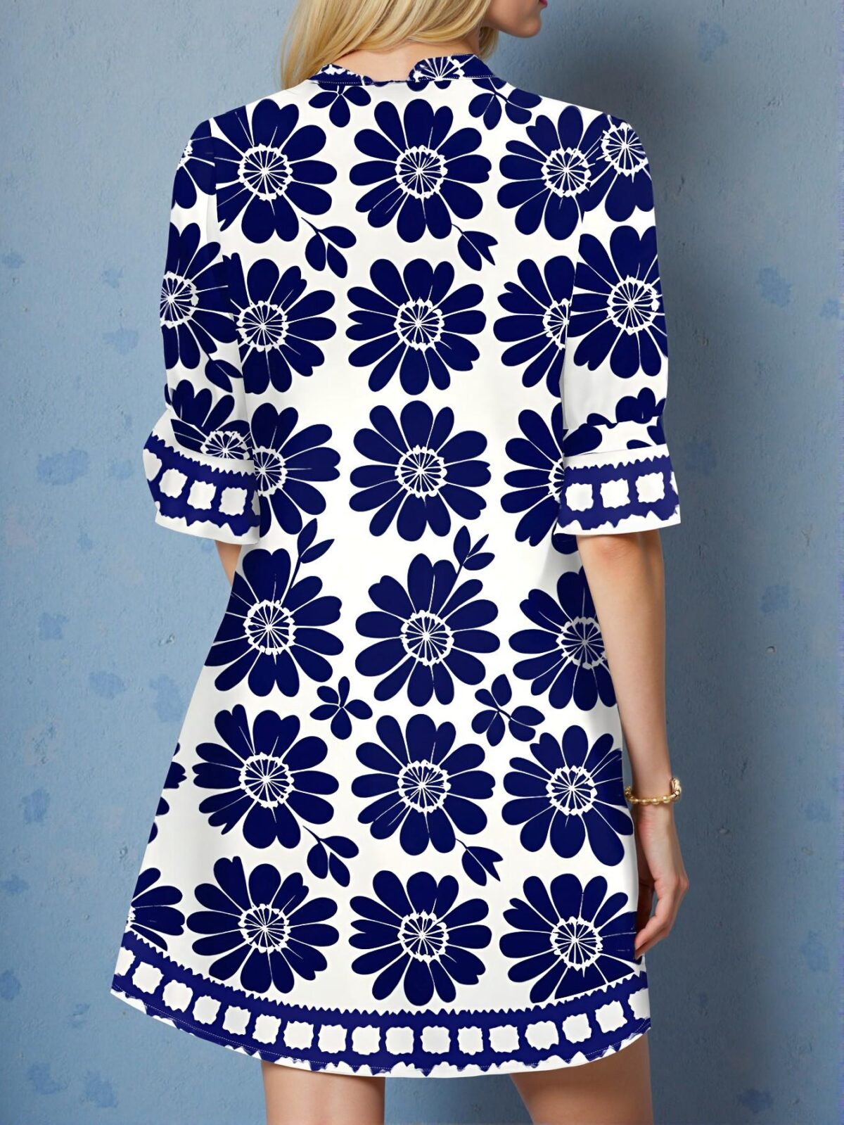Elegant Blue and White Boho Floral Mini Dress for Vacation Outfits and Spring/Summer Style - Chic, Classy and Trendy Fashion to Dress to Impress - Image 2