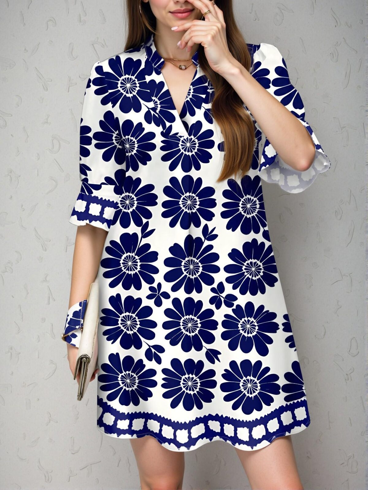 Elegant Blue and White Boho Floral Mini Dress for Vacation Outfits and Spring/Summer Style - Chic, Classy and Trendy Fashion to Dress to Impress - Image 4