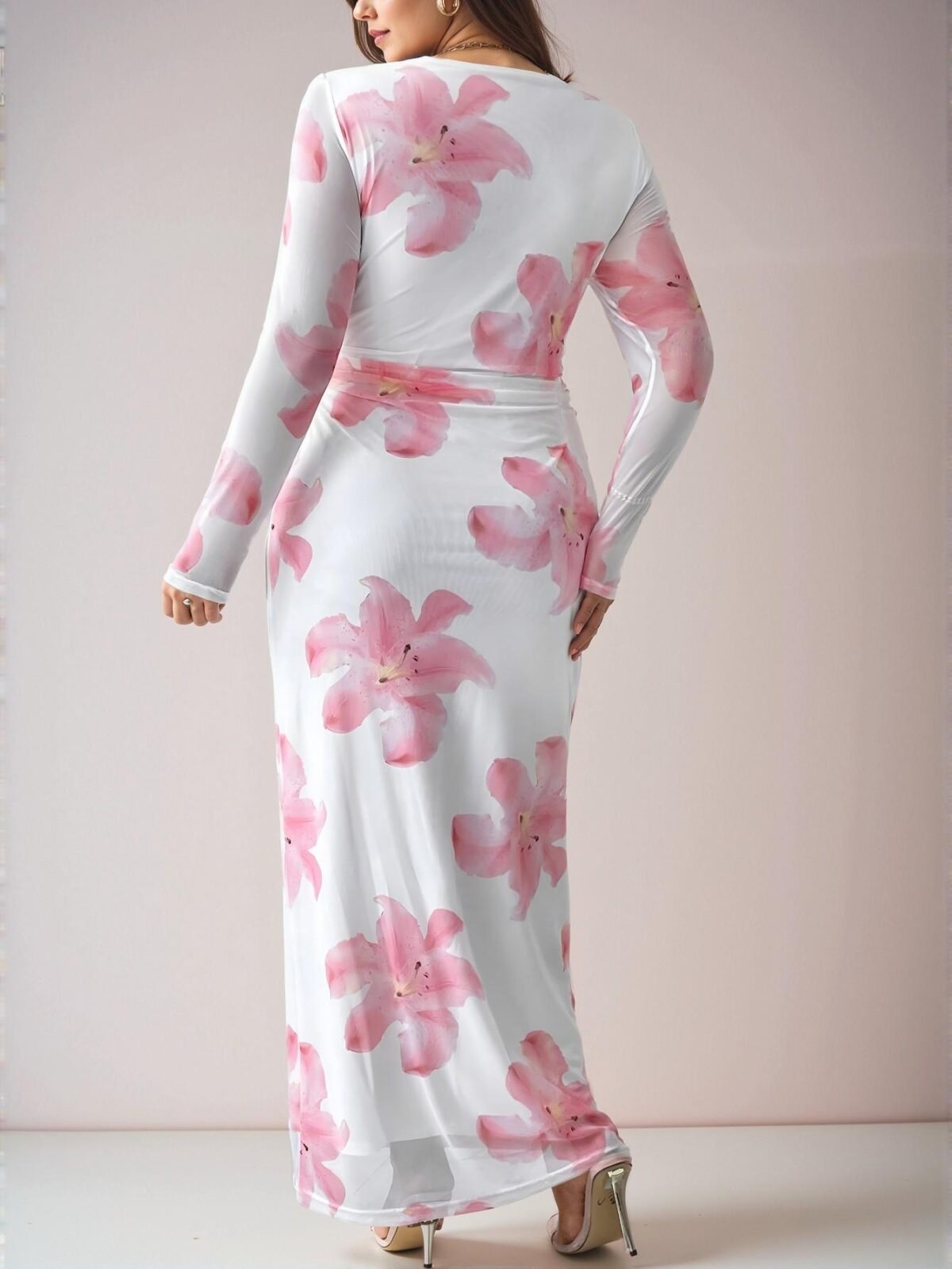 Elegant Multicolor Romantic Floral Print Ruffle Long Sleeve Mesh Dress for Women, Perfect for Early Autumn Chic, Classy and Trendy Fashion Style to Dress to Impress - Image 2