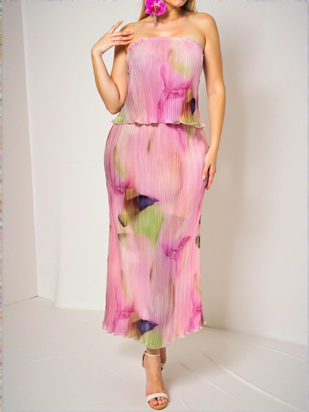 Elegant Multicolor Stylish Beach Holiday Twist Halter Pleated Two-Piece Set for Comfortable Spring/Summer Vibes - Chic, Classy and Trendy Fashion Style to Dress to Impress - Image 2