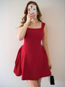 Elegant Red Stylish Waist Cinched Sleeveless Dress for Summer: Chic, Classy and Trendy Fashion Style to Dress to Impress