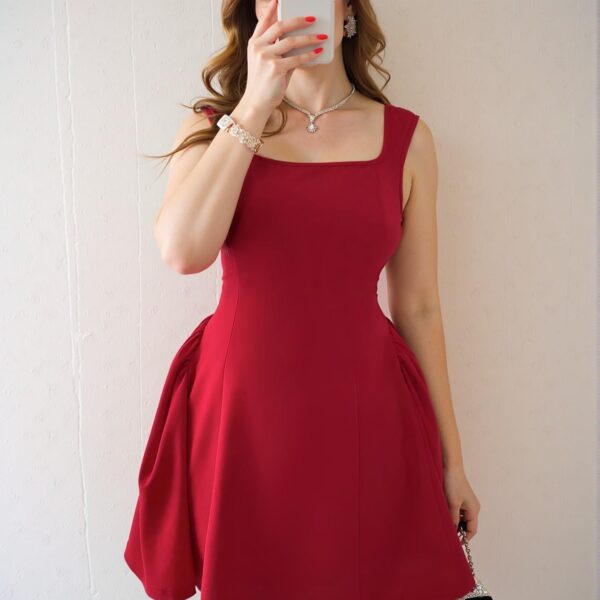 Elegant Red Stylish Waist Cinched Sleeveless Dress for Summer: Chic, Classy and Trendy Fashion Style to Dress to Impress