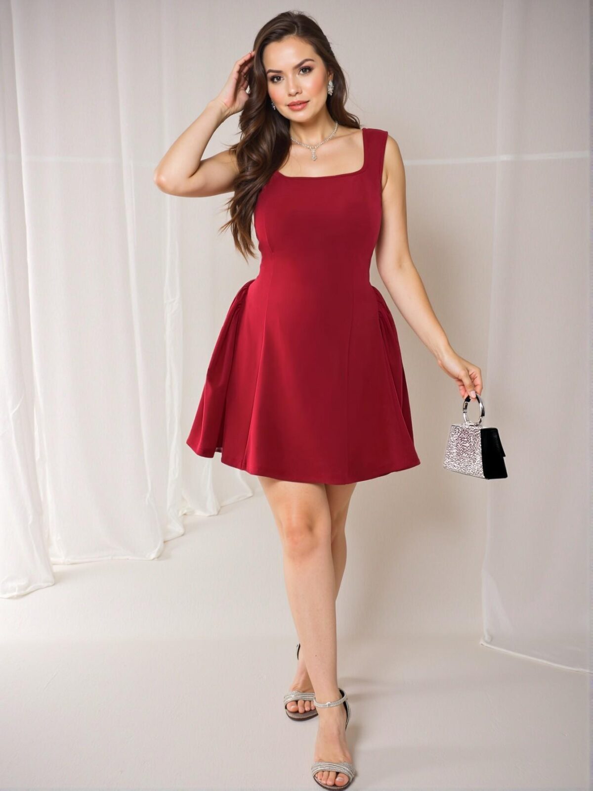 Elegant Red Stylish Waist Cinched Sleeveless Dress for Summer: Chic, Classy and Trendy Fashion Style to Dress to Impress - Image 4