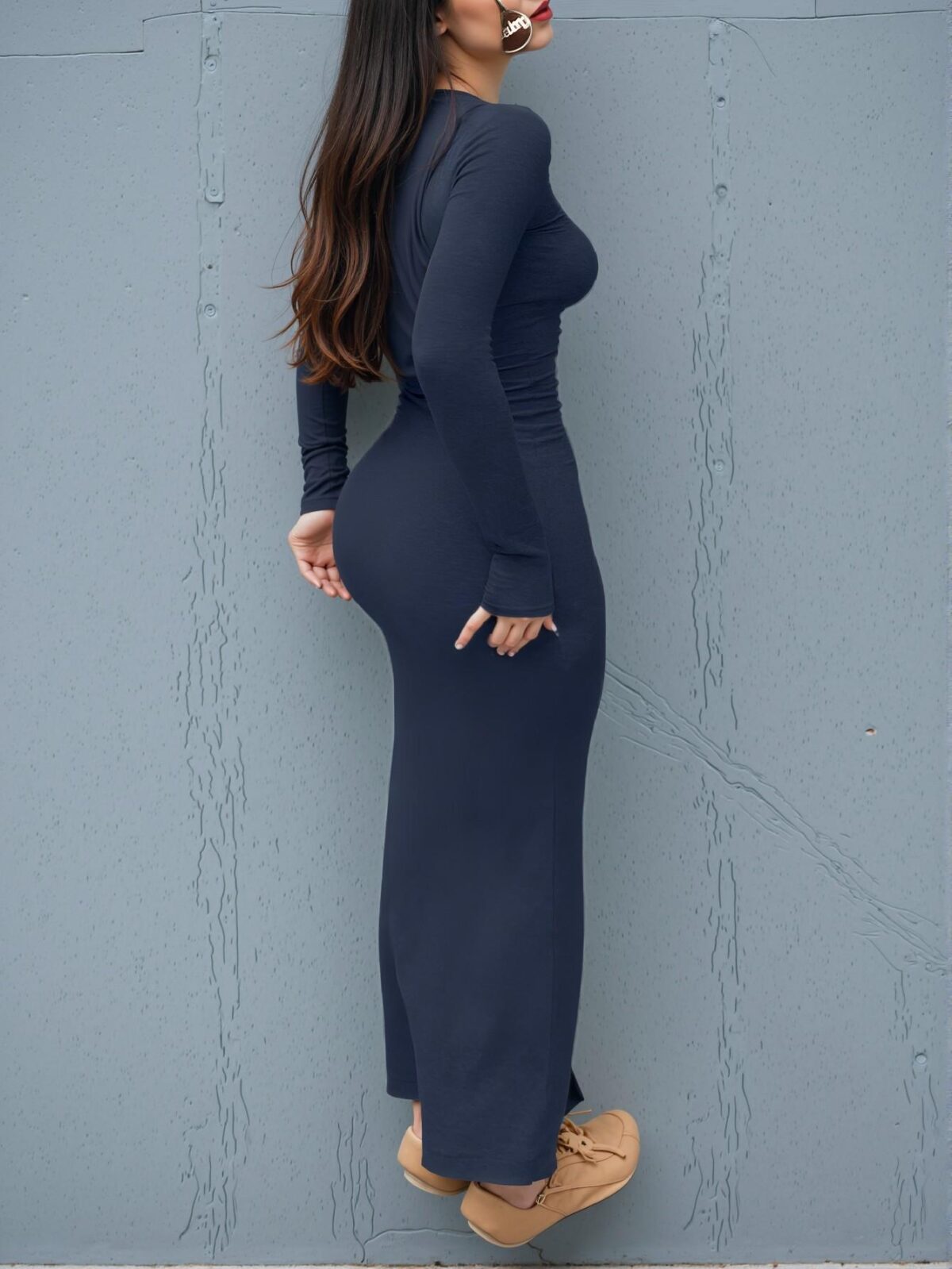 Elegant Navy Blue Bodycon Dress - Ribbed Knit, Scoop Neck, Hugging Silhouette for a Chic Spring and Summer Look. Consider Sizing Down for a Sleek Fit. Chic, Classy and Trendy Fashion Style to Dress to Impress - Image 2