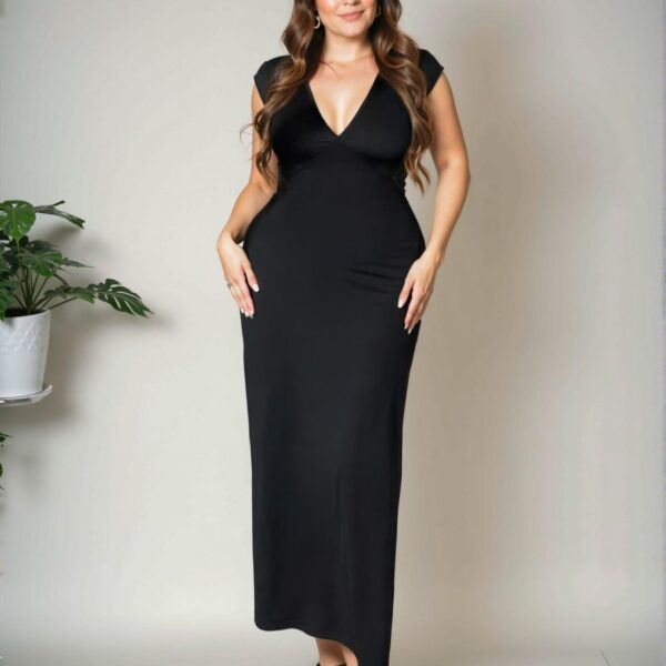 Elegant Black Bodycon Maxi Dress with Deep V Neck, Batwing Sleeves, and Tie Waist Design for a Stunning Valentine's Day Look - Chic, Classy, and Trendy Fashion Style to Dress to Impress