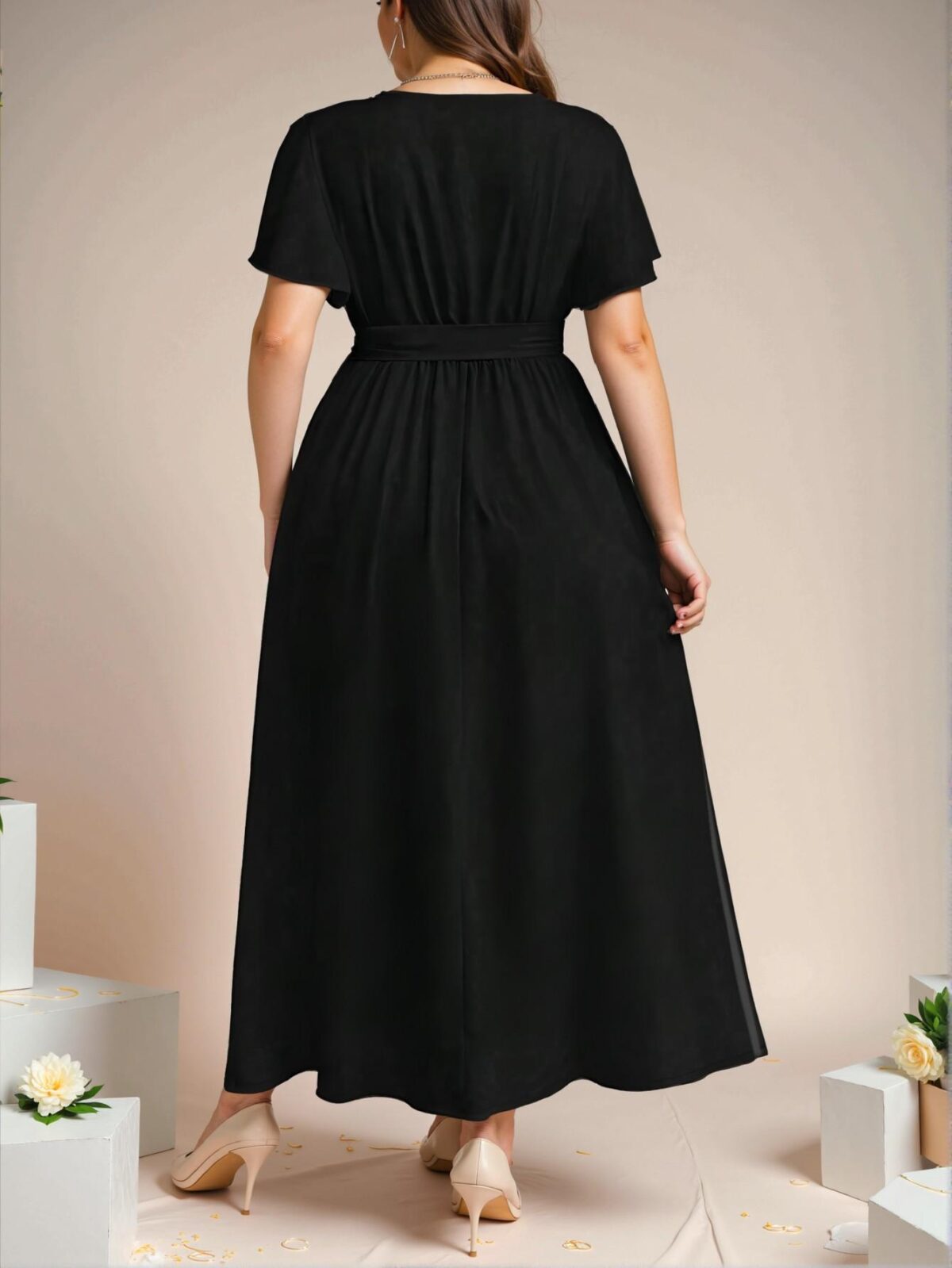 Chic Black Vintage Floral A-Line Dress for Spring and Autumn - Classy, Trendy Fashion to Dress to Impress - Image 2