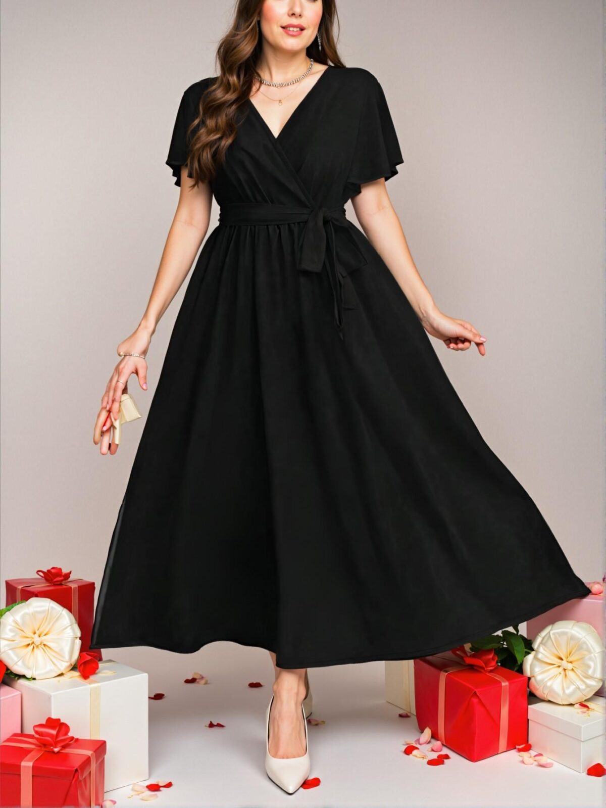 Chic Black Vintage Floral A-Line Dress for Spring and Autumn - Classy, Trendy Fashion to Dress to Impress - Image 4