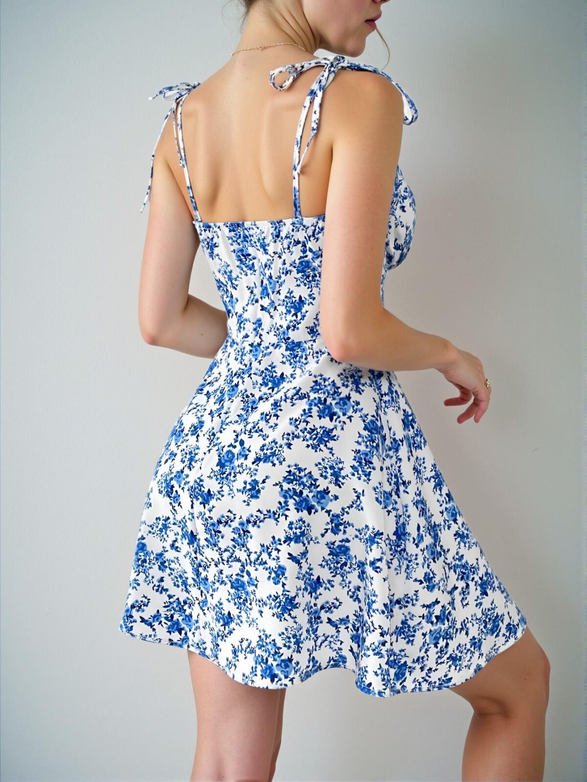 Elegant Blue Floral Print Spaghetti Strap Casual Summer Dress for Women - Chic, Classy and Trendy Fashion Style to Dress to Impress - Image 2