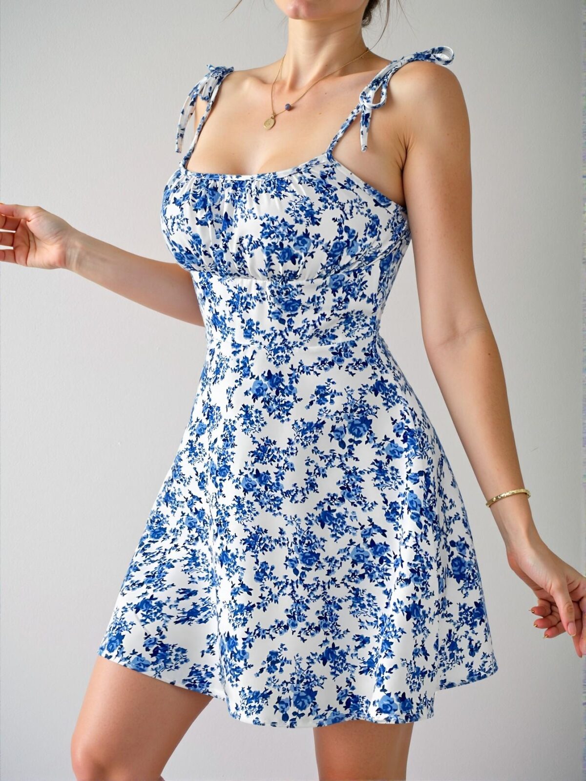 Elegant Blue Floral Print Spaghetti Strap Casual Summer Dress for Women - Chic, Classy and Trendy Fashion Style to Dress to Impress - Image 4
