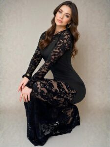 Elegant Black Asymmetric Neck Waist Shaping Bodycon Mermaid Hem Long Sleeve Dress with Gothic Lace Patchwork for Women, Spring & Autumn - Chic, Classy and Trendy Fashion Style to Dress to Impress