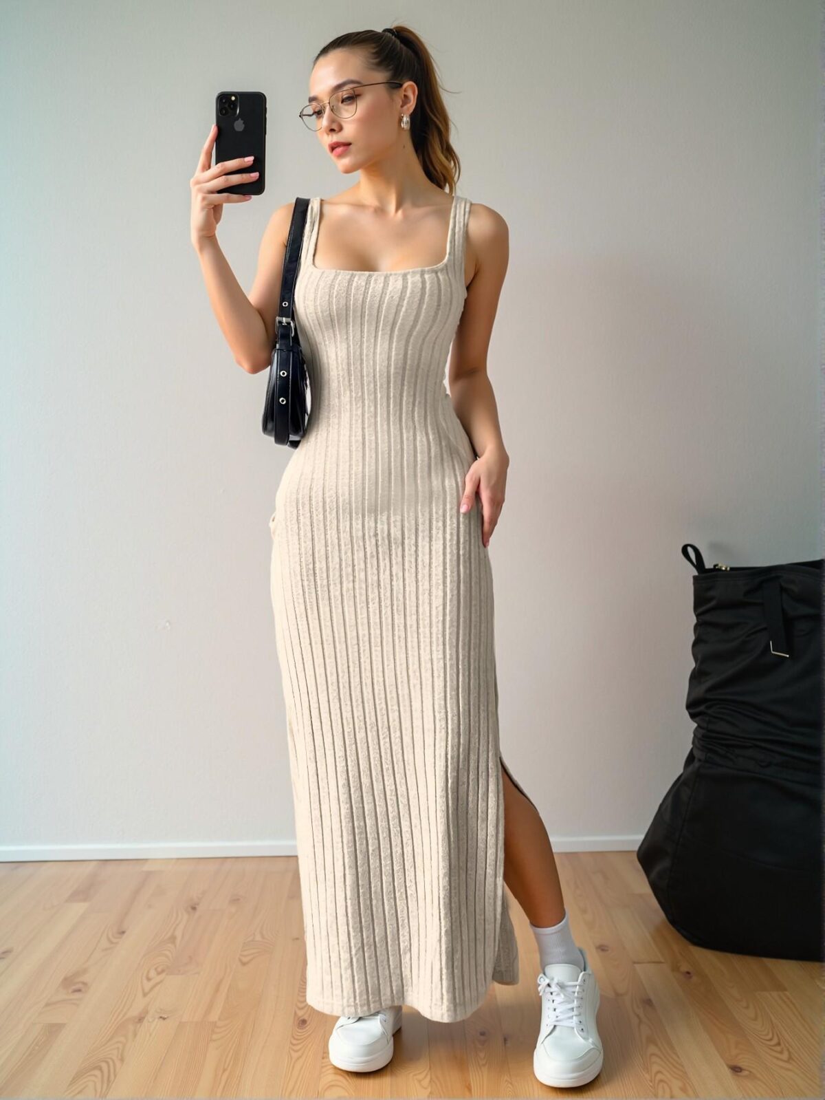 Elegant Khaki Chic Bodycon Twist Back Cutout Maxi Dress with Side Slit Hem for Spring and Summer - Chic, Classy and Trendy Fashion Style to Dress to Impress - Image 3