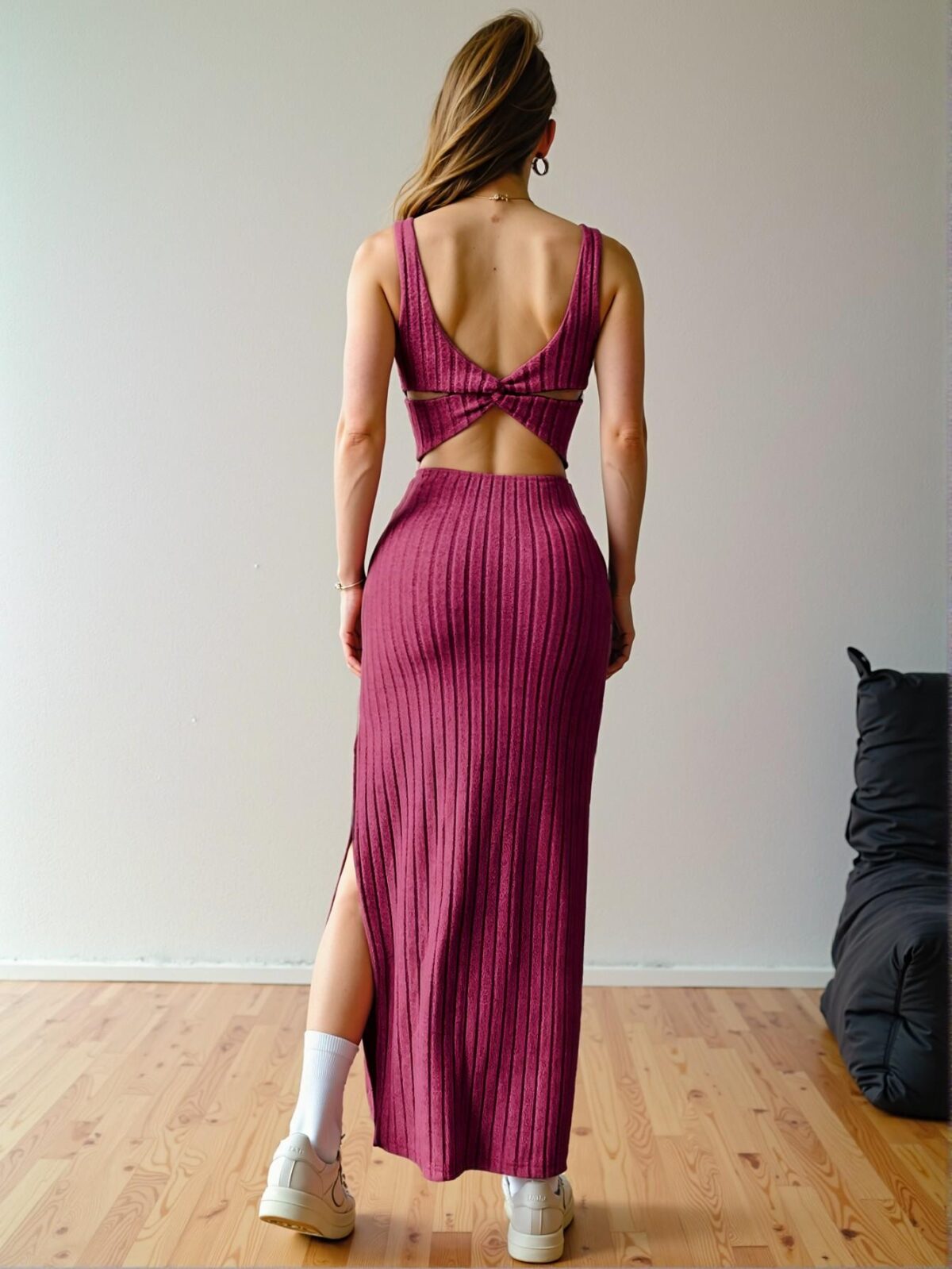 Elegant Hot Pink Bodycon Maxi Dress with Square Neck and Backless Twist Design for Spring and Summer - Chic, Classy and Trendy Fashion Style to Dress to Impress - Image 2