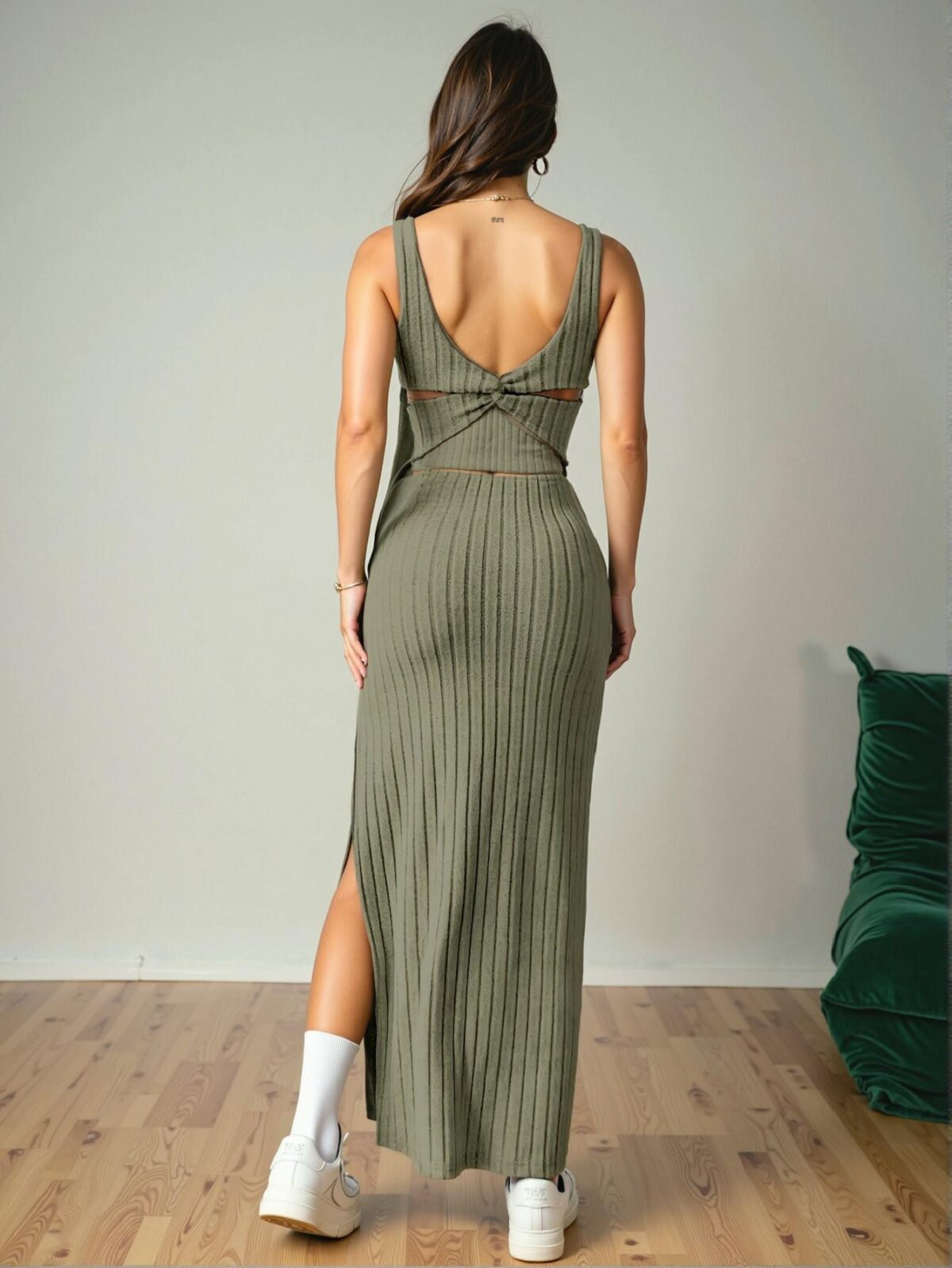 Elegant Army Green Alluring Twist Back Long Split Side Sleeveless Maxi Dress for Summer and Spring "Chic, Classy and Trendy Fashion Style to Dress to Impress" - Image 2