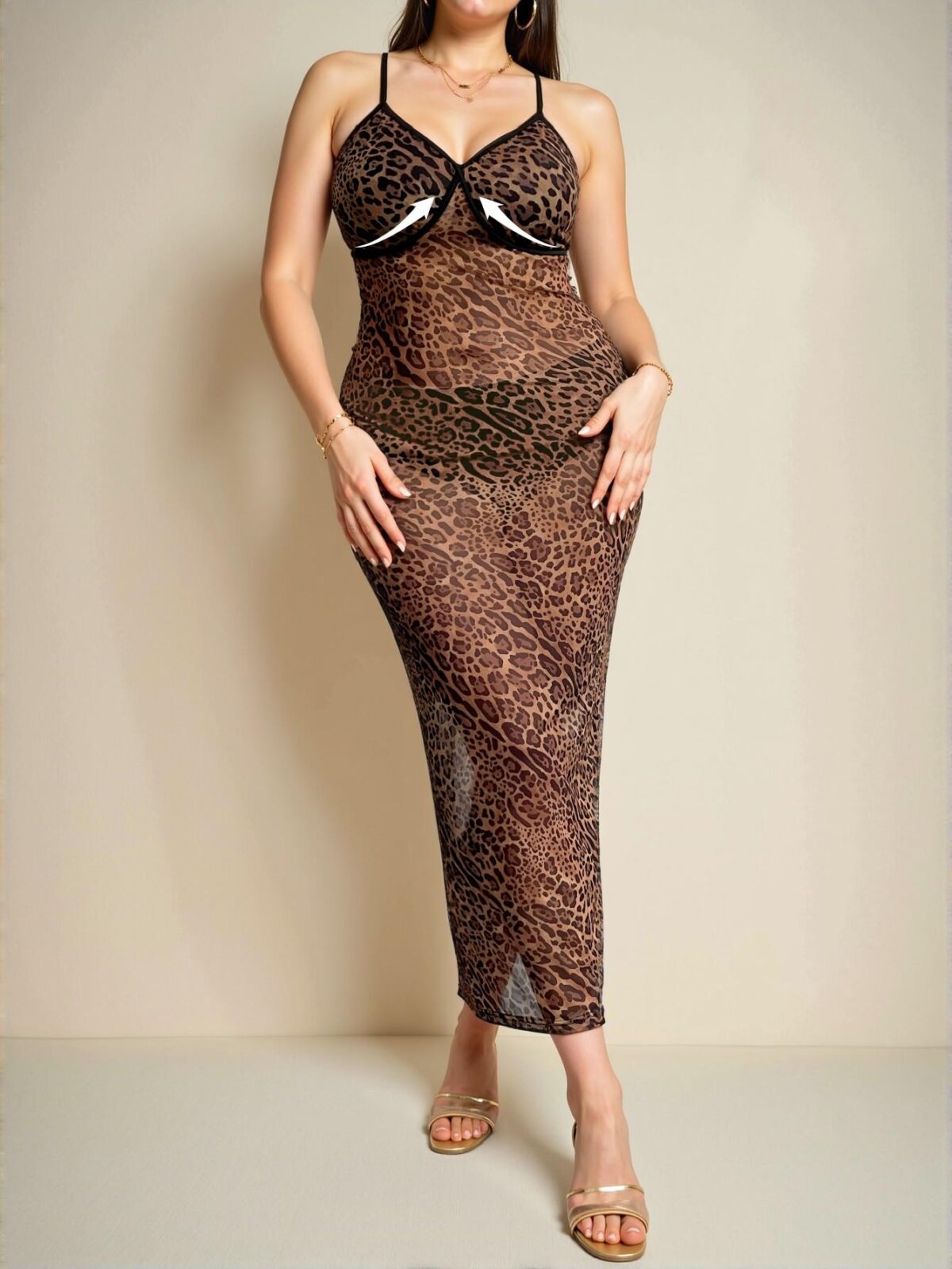 Elegant Brown Fierce Leopard Print Bodycon Dress with Criss Cross and Backless Design for Sophisticated Vacations, Sexy Dates, and Trendy Outings - Chic, Classy and Trendy Fashion Style to Dress to Impress - Image 5