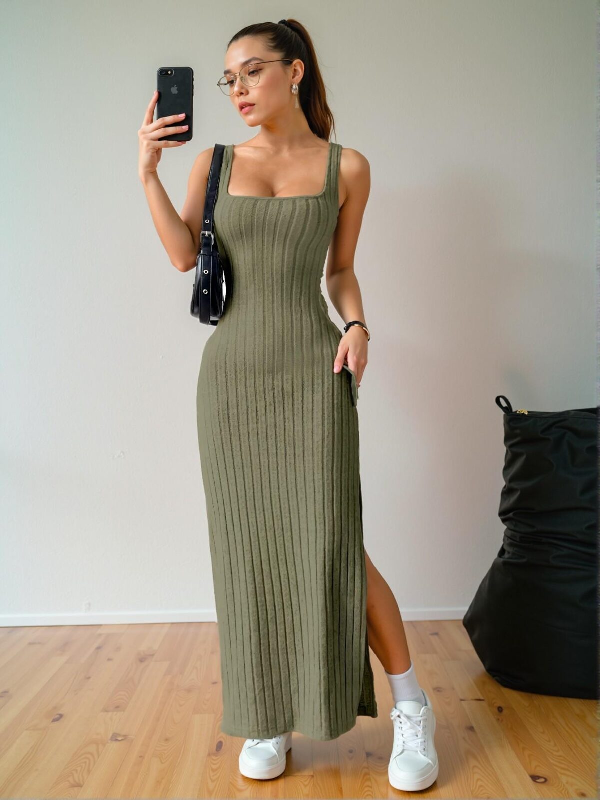 Elegant Army Green Alluring Twist Back Long Split Side Sleeveless Maxi Dress for Summer and Spring "Chic, Classy and Trendy Fashion Style to Dress to Impress" - Image 4