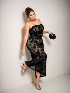 Elegant Multicolor Chic Plus Size Casual Beach Vacation Set with Elastic Lace Patchwork and Tube Top "Chic, Classy and Trendy Fashion Style to Dress to Impress"