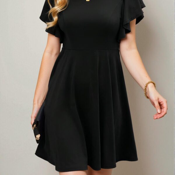 Elegant Black Flounce Sleeve A-line Dress for Spring and Summer - Chic, Classy and Trendy Fashion Style to Dress to Impress