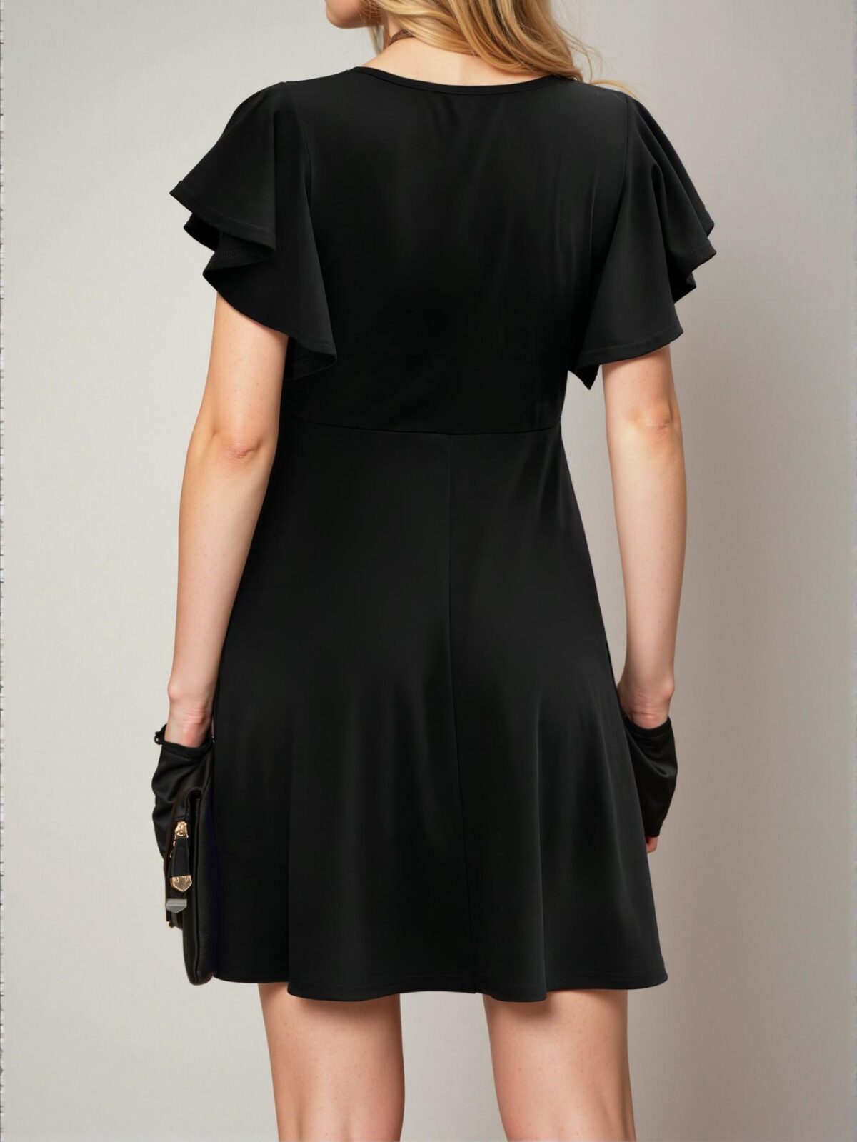 Elegant Black Flounce Sleeve A-line Dress for Spring and Summer - Chic, Classy and Trendy Fashion Style to Dress to Impress - Image 2