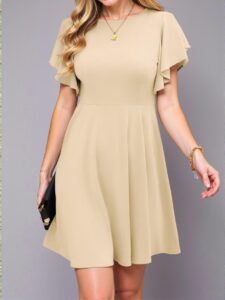 Elegant Apricot Flared A-Line Dress with Ruffled Flounce Sleeves for Spring and Summer - Chic, Classy and Trendy Fashion Style to Dress to Impress