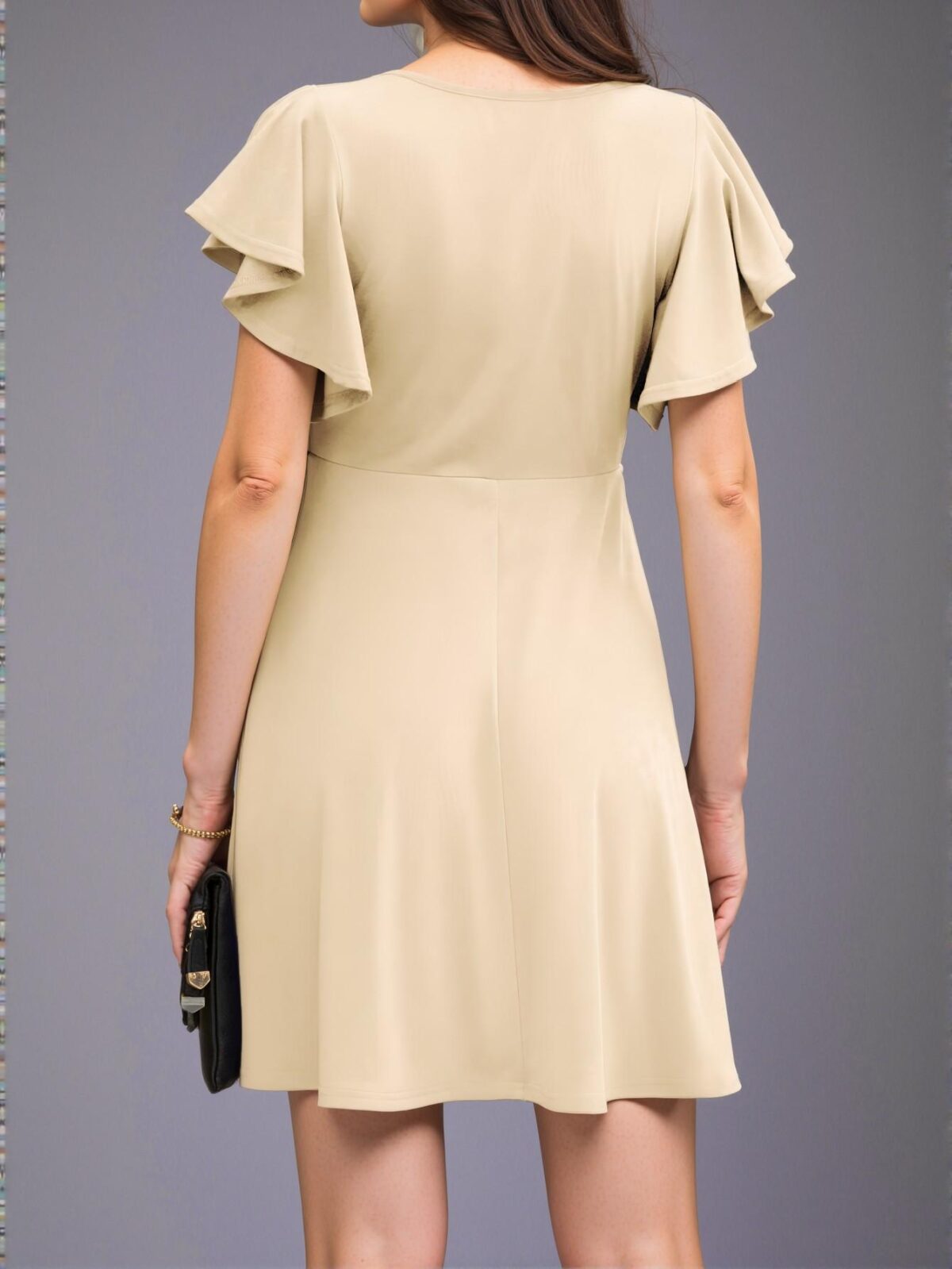 Elegant Apricot Flared A-Line Dress with Ruffled Flounce Sleeves for Spring and Summer - Chic, Classy and Trendy Fashion Style to Dress to Impress - Image 2