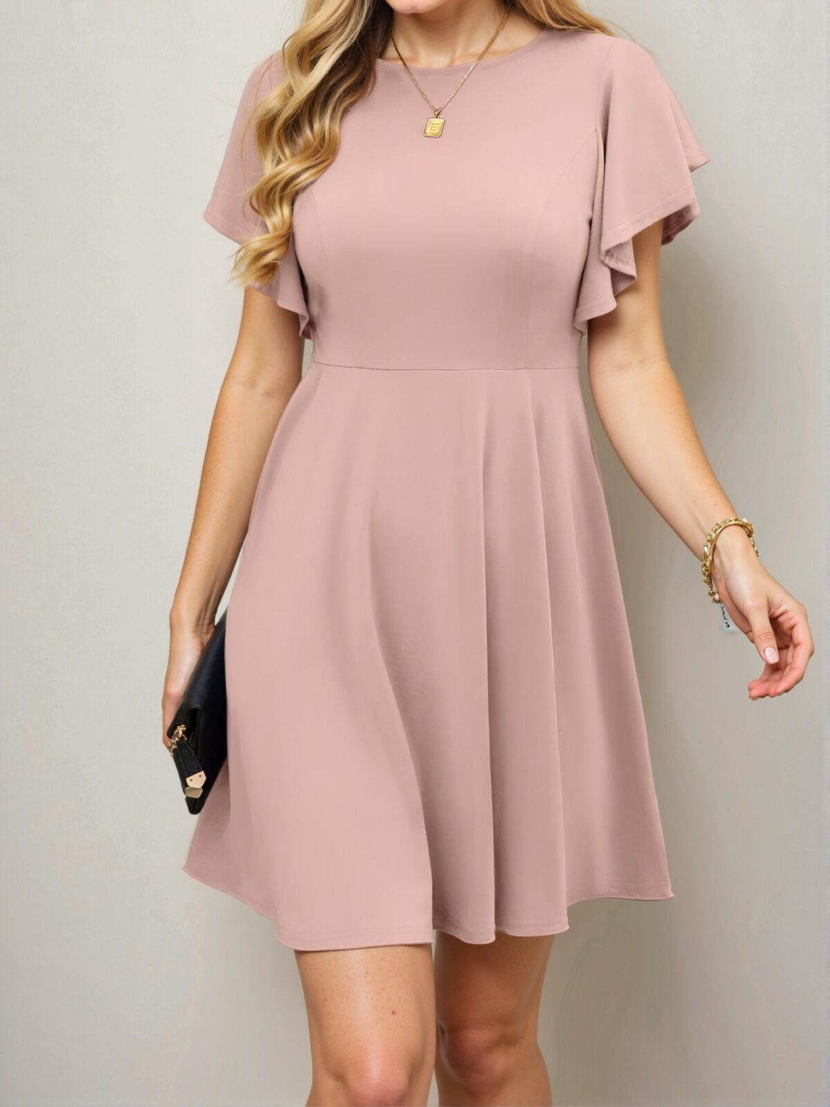 Elegant Khaki Chic Ruffle Sleeve Mini Dress for Warm Weather Gatherings – Classy and Trendy Fashion Style to Dress to Impress