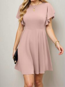 Elegant Khaki Chic Ruffle Sleeve Mini Dress for Warm Weather Gatherings – Classy and Trendy Fashion Style to Dress to Impress