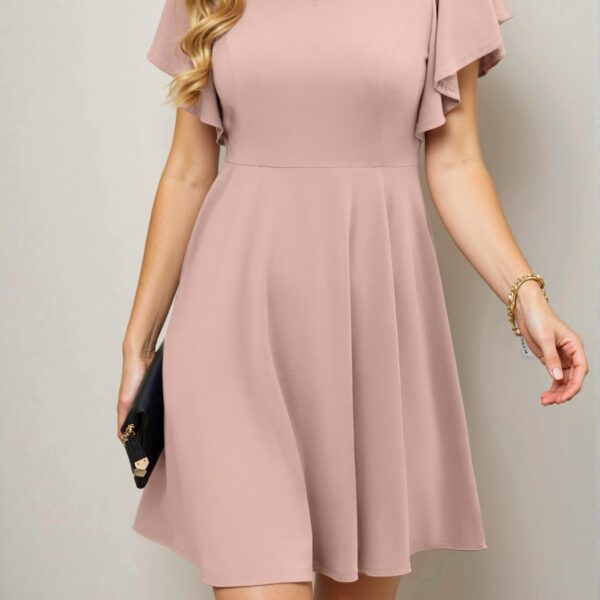 Elegant Khaki Chic Ruffle Sleeve Mini Dress for Warm Weather Gatherings – Classy and Trendy Fashion Style to Dress to Impress