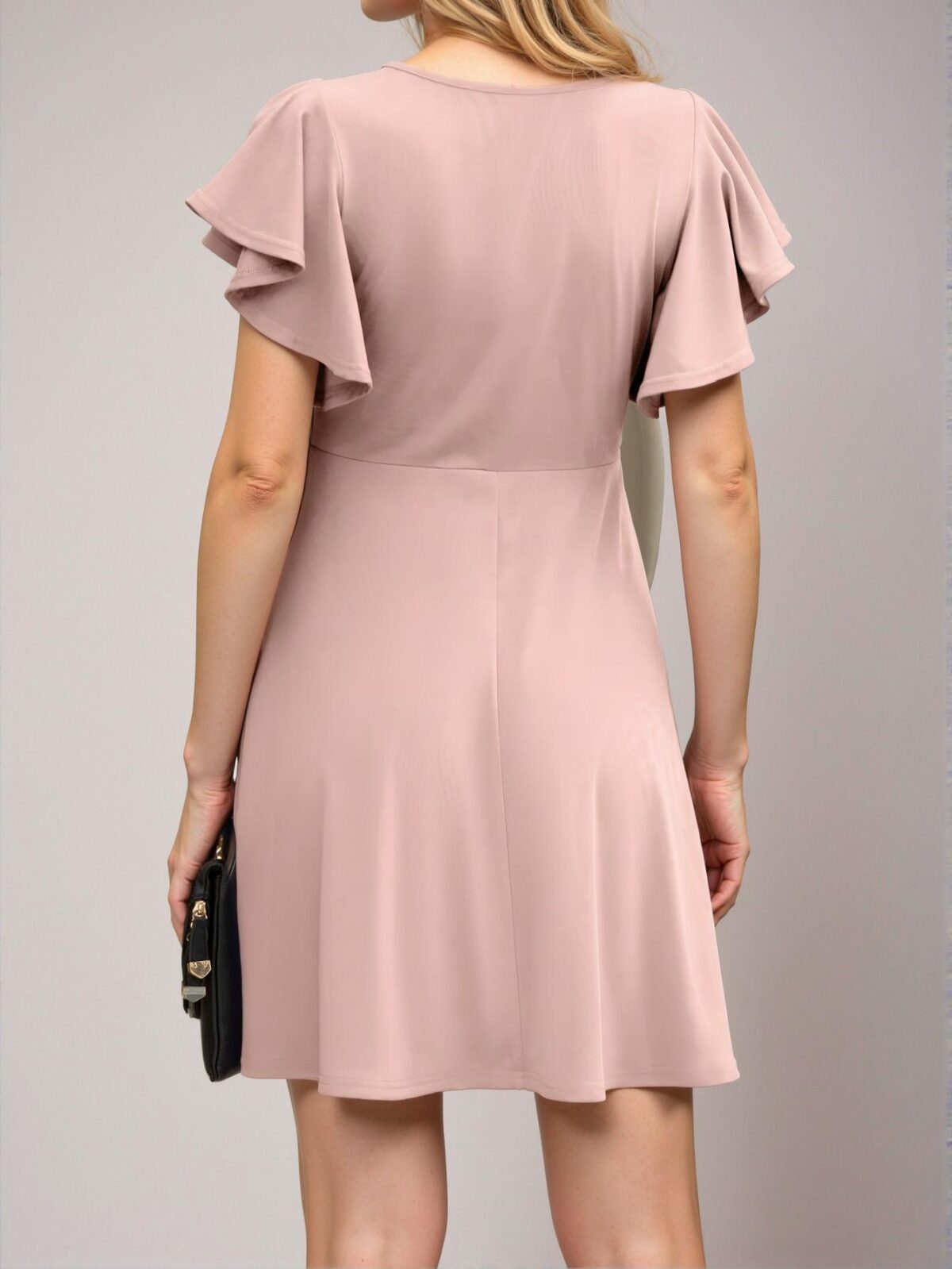 Elegant Khaki Chic Ruffle Sleeve Mini Dress for Warm Weather Gatherings – Classy and Trendy Fashion Style to Dress to Impress - Image 2