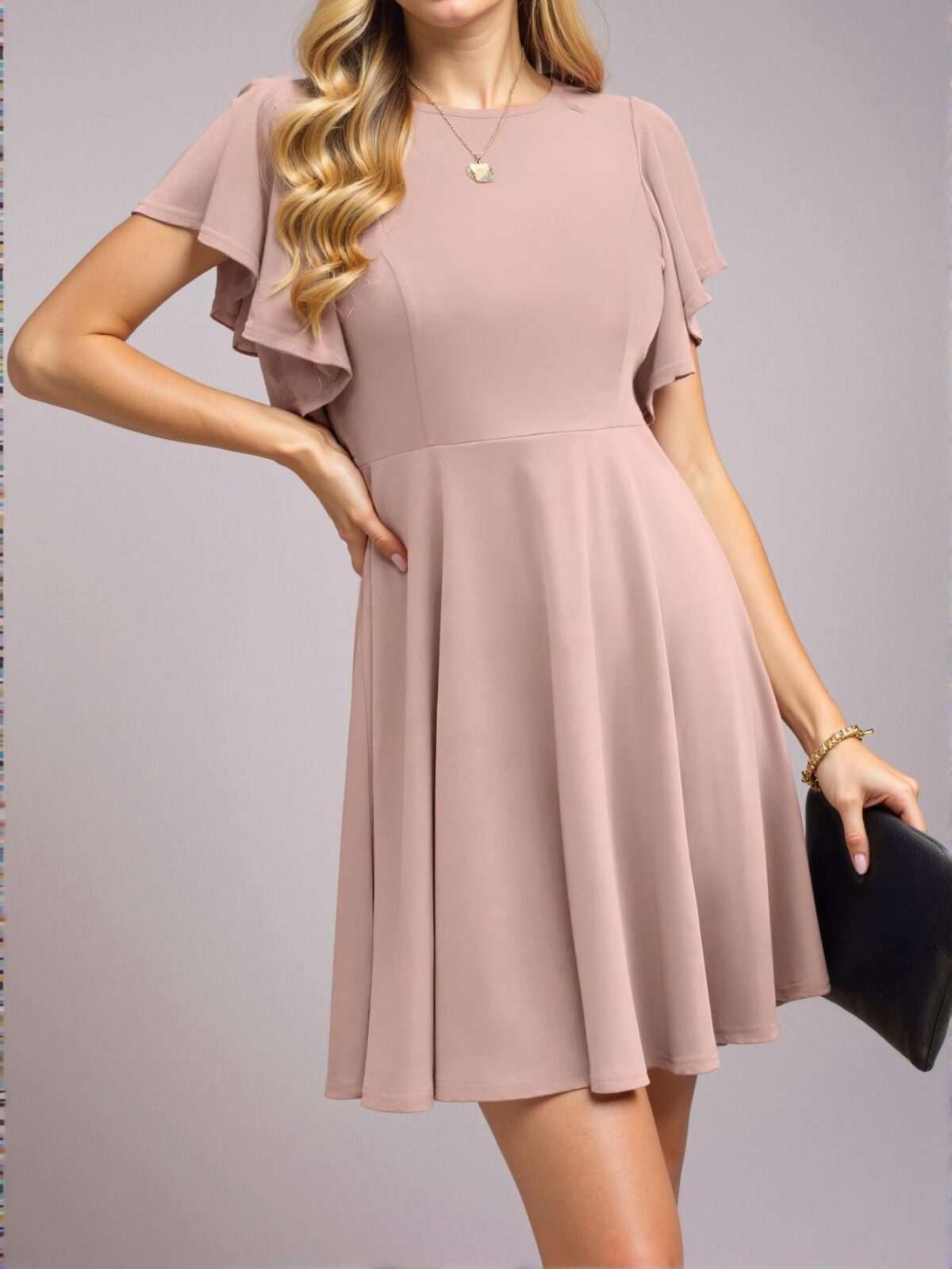 Elegant Khaki Chic Ruffle Sleeve Mini Dress for Warm Weather Gatherings – Classy and Trendy Fashion Style to Dress to Impress - Image 5