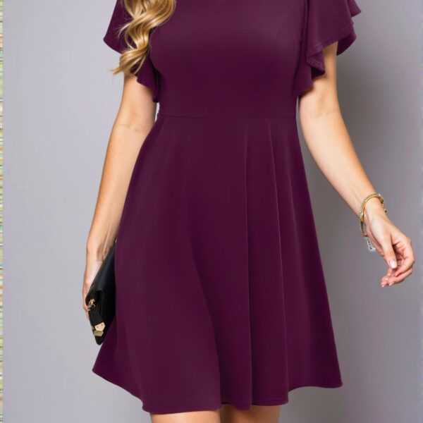 Elegant Purple Flounce Sleeve High Waist A-Line Dress for Casual Spring and Summer Outings - Chic, Classy and Trendy Fashion Style to Dress to Impress
