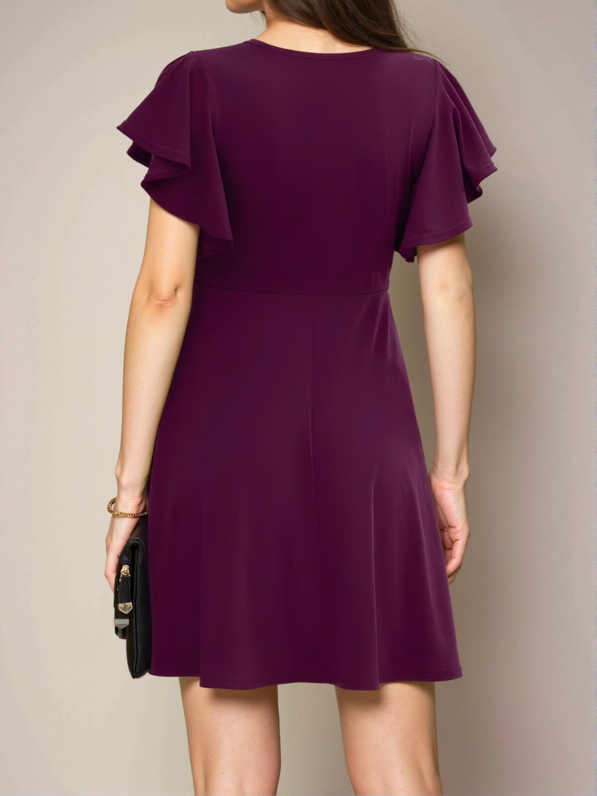 Elegant Purple Flounce Sleeve High Waist A-Line Dress for Casual Spring and Summer Outings - Chic, Classy and Trendy Fashion Style to Dress to Impress - Image 2