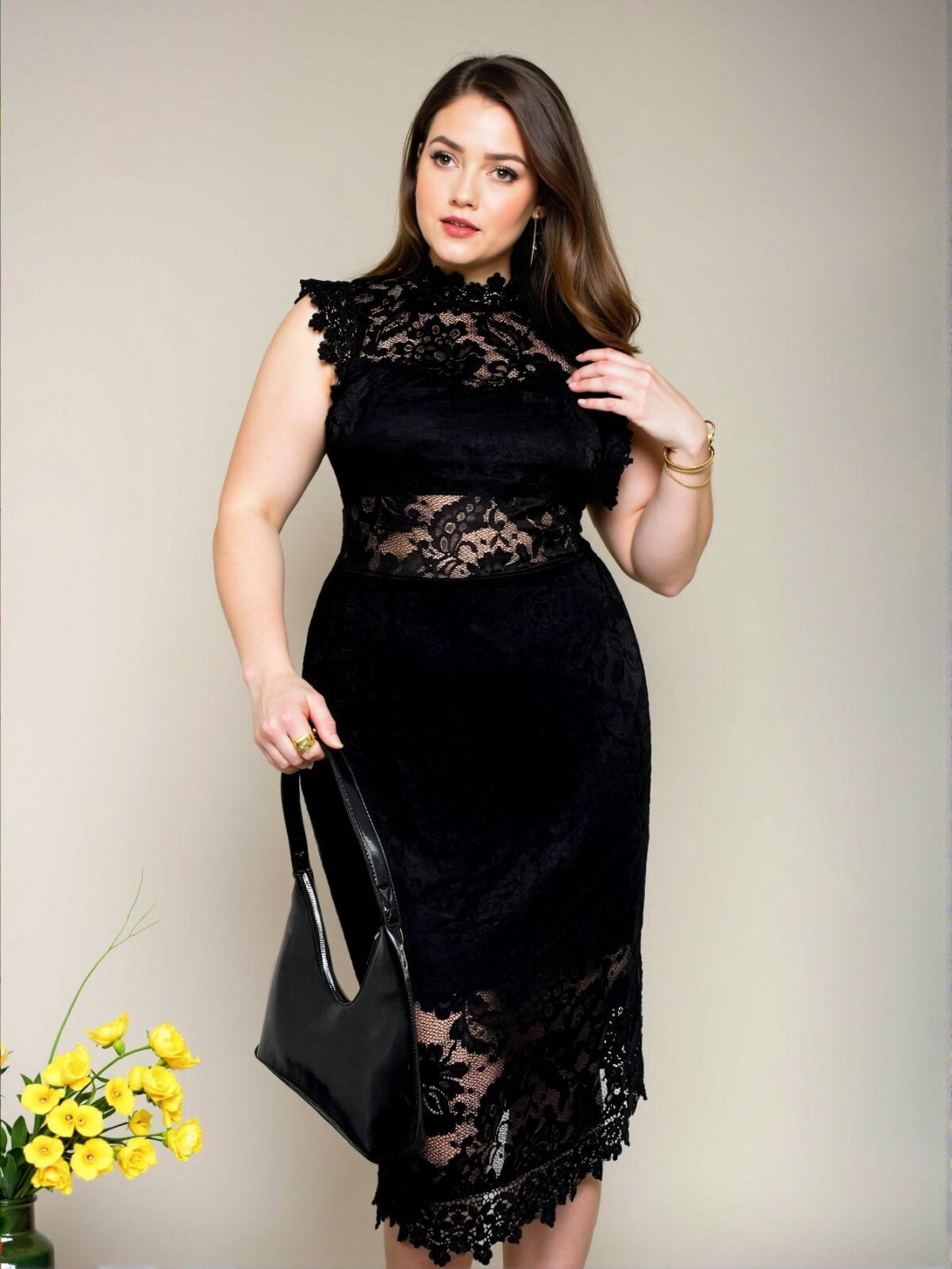 Elegant Black Lace Cap Sleeve Midi Dress for Special Occasions, Romantic and Fitting Design Perfect for Weddings and Parties, Chic, Classy and Trendy Fashion Style to Dress to Impress
