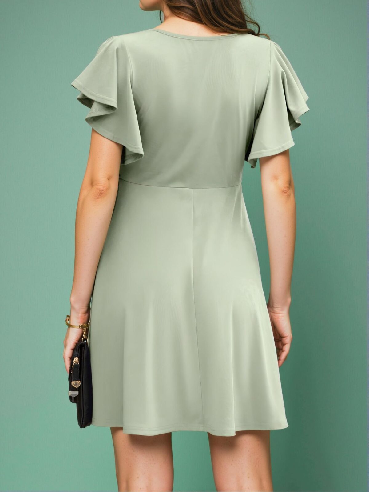 Elegant Mint Green Flounce Sleeve Ruffle Hem A-Line Dress for Spring and Summer Chic, Classy and Trendy Fashion Style to Dress to Impress - Image 2
