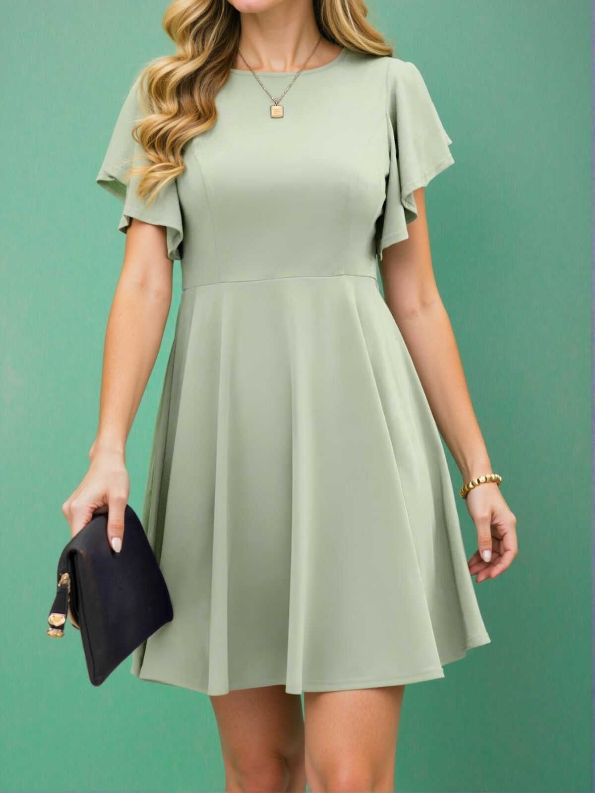 Elegant Mint Green Flounce Sleeve Ruffle Hem A-Line Dress for Spring and Summer Chic, Classy and Trendy Fashion Style to Dress to Impress - Image 4