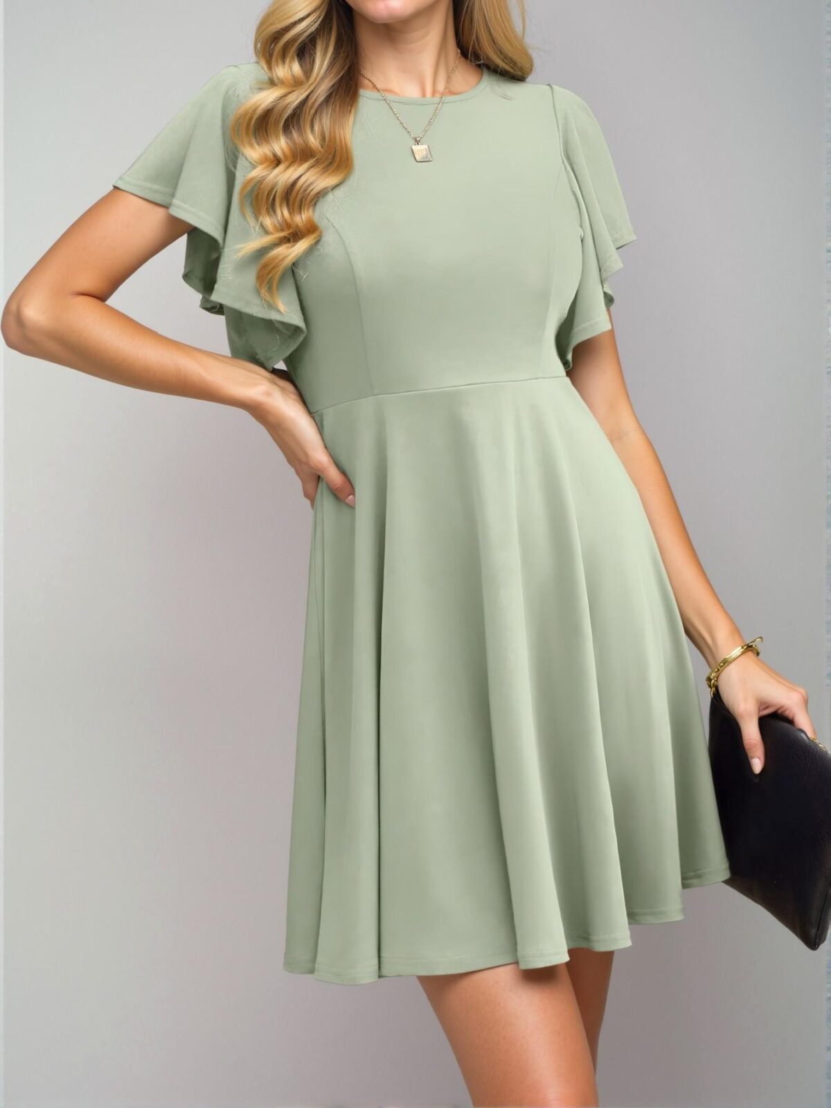 Elegant Mint Green Flounce Sleeve Ruffle Hem A-Line Dress for Spring and Summer Chic, Classy and Trendy Fashion Style to Dress to Impress - Image 5