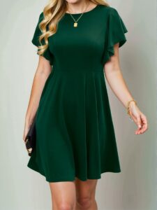 Elegant Dark Green Stylish A-line Dress with Flounce Sleeves for Effortless Spring and Summer Fashion – Chic, Classy and Trendy Fashion Style to Dress to Impress
