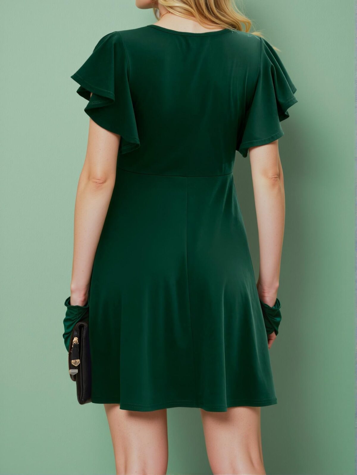 Elegant Dark Green Stylish A-line Dress with Flounce Sleeves for Effortless Spring and Summer Fashion – Chic, Classy and Trendy Fashion Style to Dress to Impress - Image 2