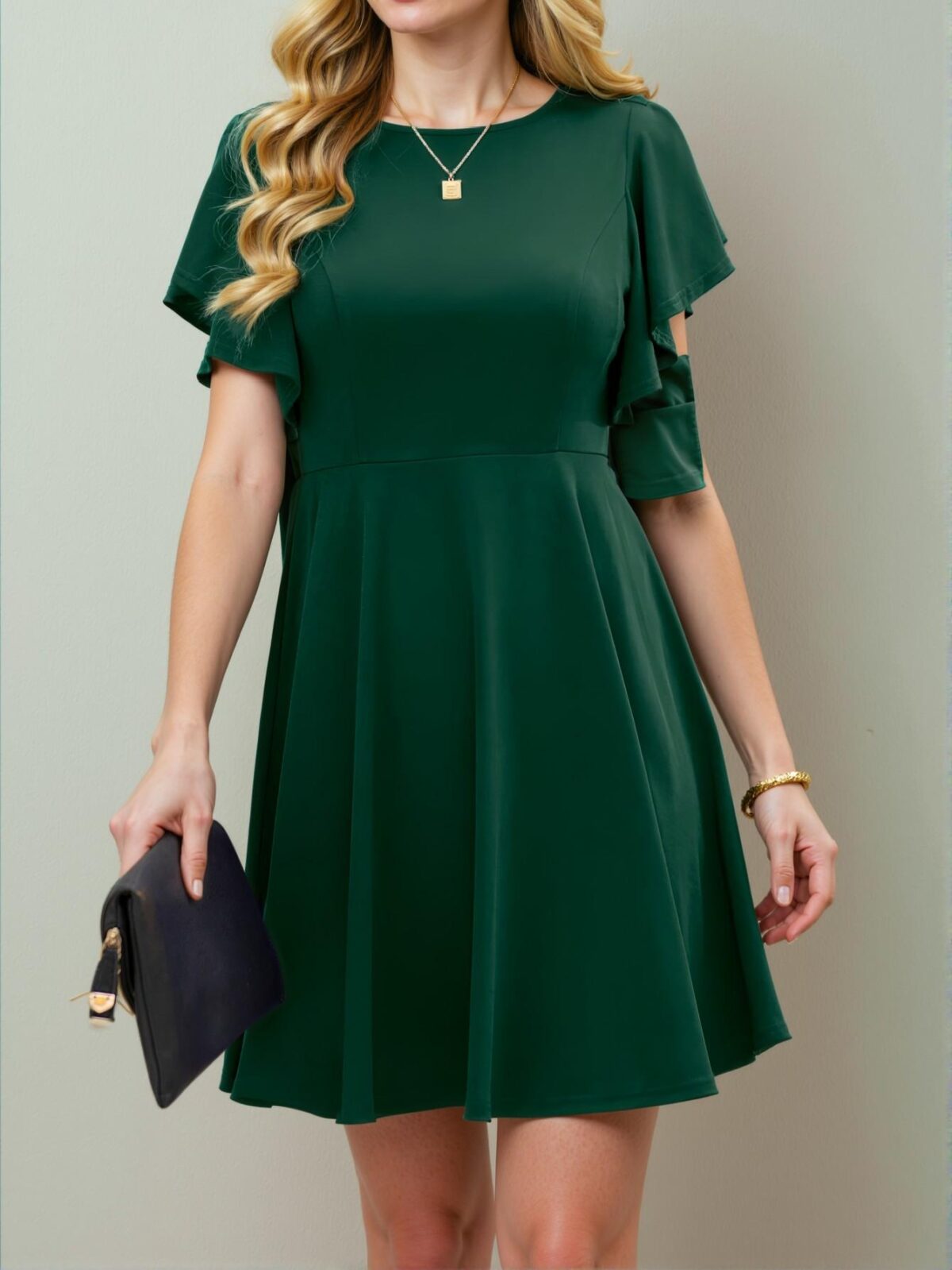 Elegant Dark Green Stylish A-line Dress with Flounce Sleeves for Effortless Spring and Summer Fashion – Chic, Classy and Trendy Fashion Style to Dress to Impress - Image 5