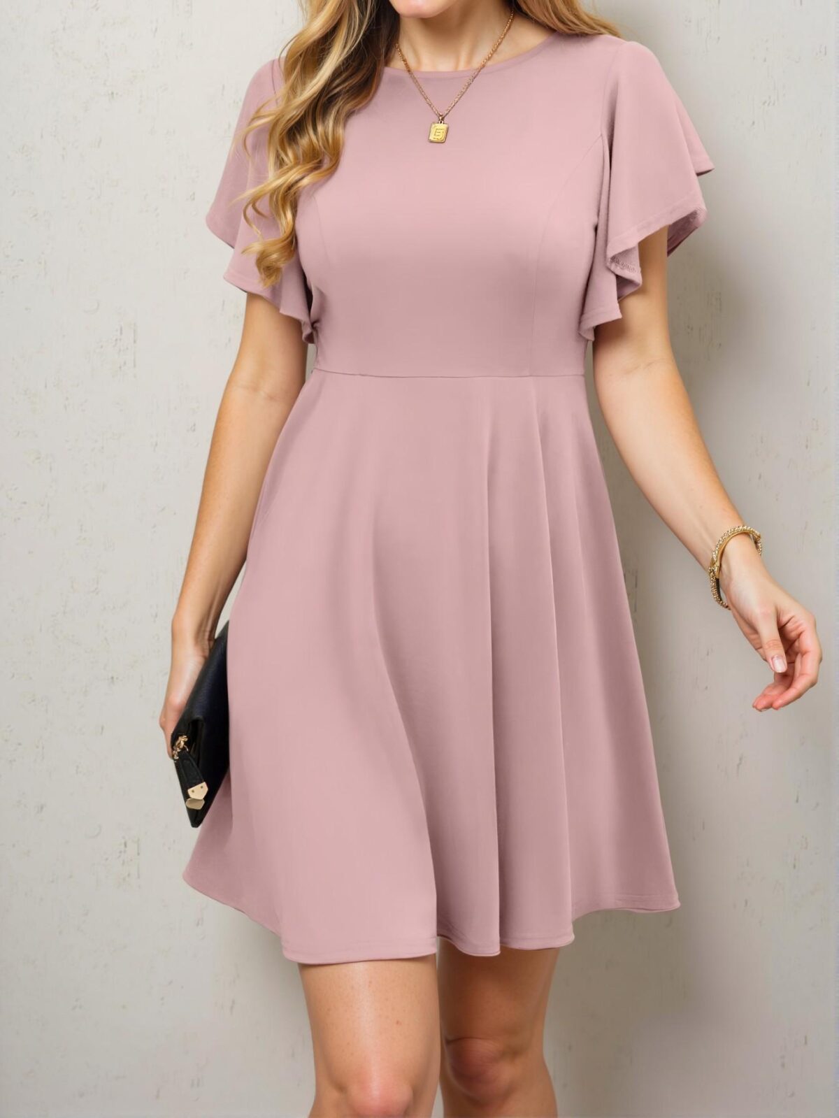 Elegant Dusty Pink Casual Ruffle Short Sleeve A-Line Dress for Spring and Summer - Chic, Classy and Trendy Fashion Style to Dress to Impress